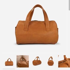 Structured Leather Barrel Tote Bag - Cognac Tan